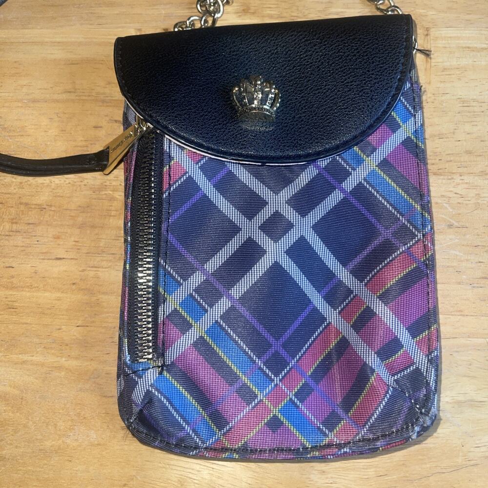 Juicy Couture Plaid Cellie Phone Mini Crossbody Bag Purse Crown Logo Emblem NWOT